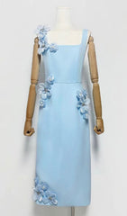 Harper Blue 3D Floral Embellished Midi Dress