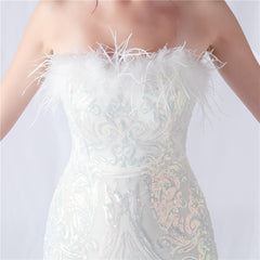 Choire White Sequin Feather Mermaid Maxi Gown