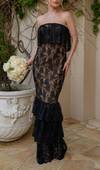 Charlene Black Lace Tiered Maxi Dress