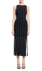 Glamorous Black Studded Fringe Bodycon Midi Dress