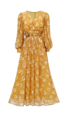 Feodora Romantic Yellow Floral Maxi Dress