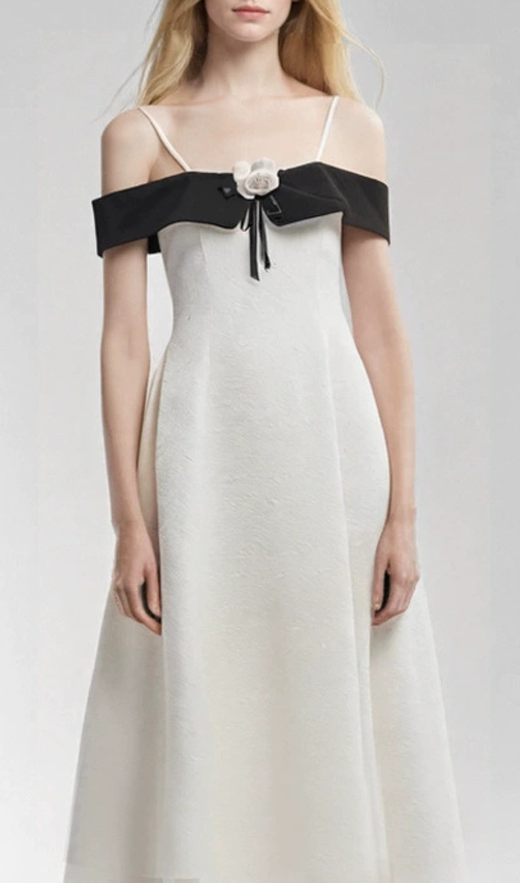 Gamma Chic Black & White Off-Shoulder Floral Midi Dress for Women