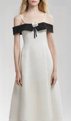 Gamma Chic Black & White Off-Shoulder Floral Midi Dress for Women