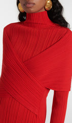 Carwen Red Ribbed Knit Cross-Over Maxi Dress