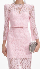 Exquisite Pink Lace Bustier Midi Dress