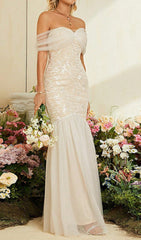 Devyn Elegant Off-Shoulder Lace Mesh Maxi Dress