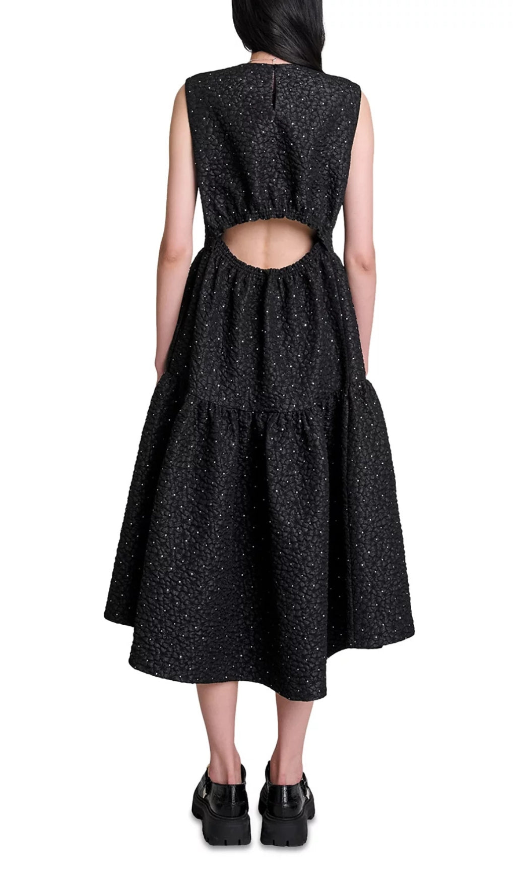 Rilvia Black Sparkle Tiered Midi Dress