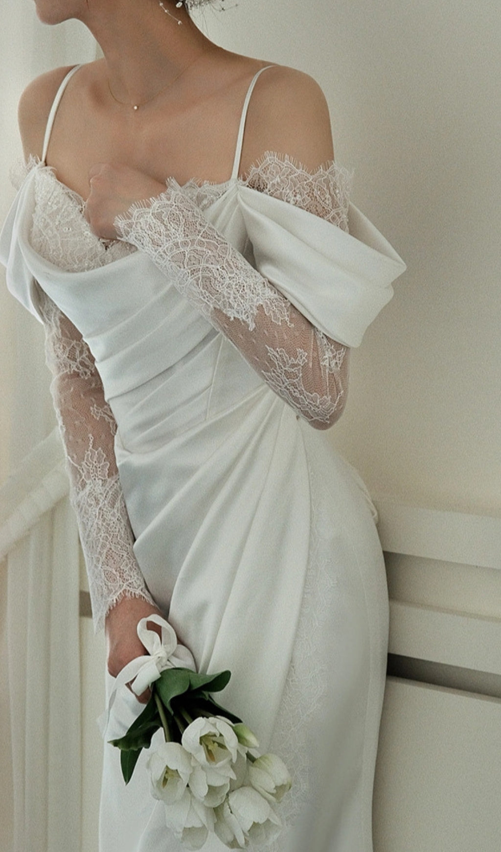 Claire Off-Shoulder Lace & Satin Wedding Gown