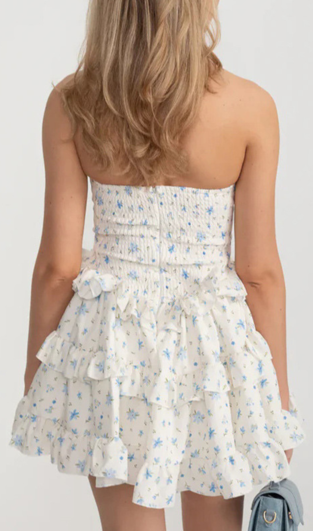 Hammond Blue Floral Strapless Ruffle Mini Dress