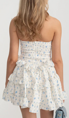 Hammond Blue Floral Strapless Ruffle Mini Dress