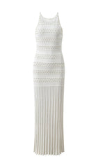 Elegant White Faux Pearl Beaded Midi Dress