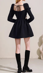 Cathal Dazzling Crystal Black Mini Dress with Long Sleeves & Chic Cut-Outs
