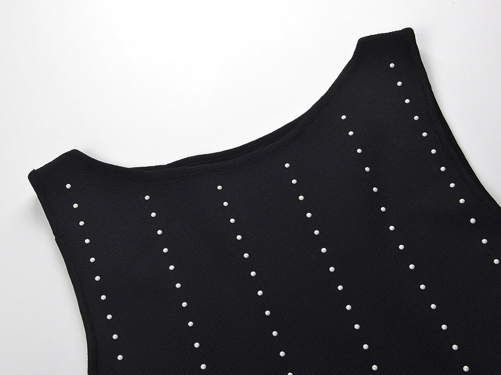 Glamorous Black Studded Fringe Bodycon Midi Dress