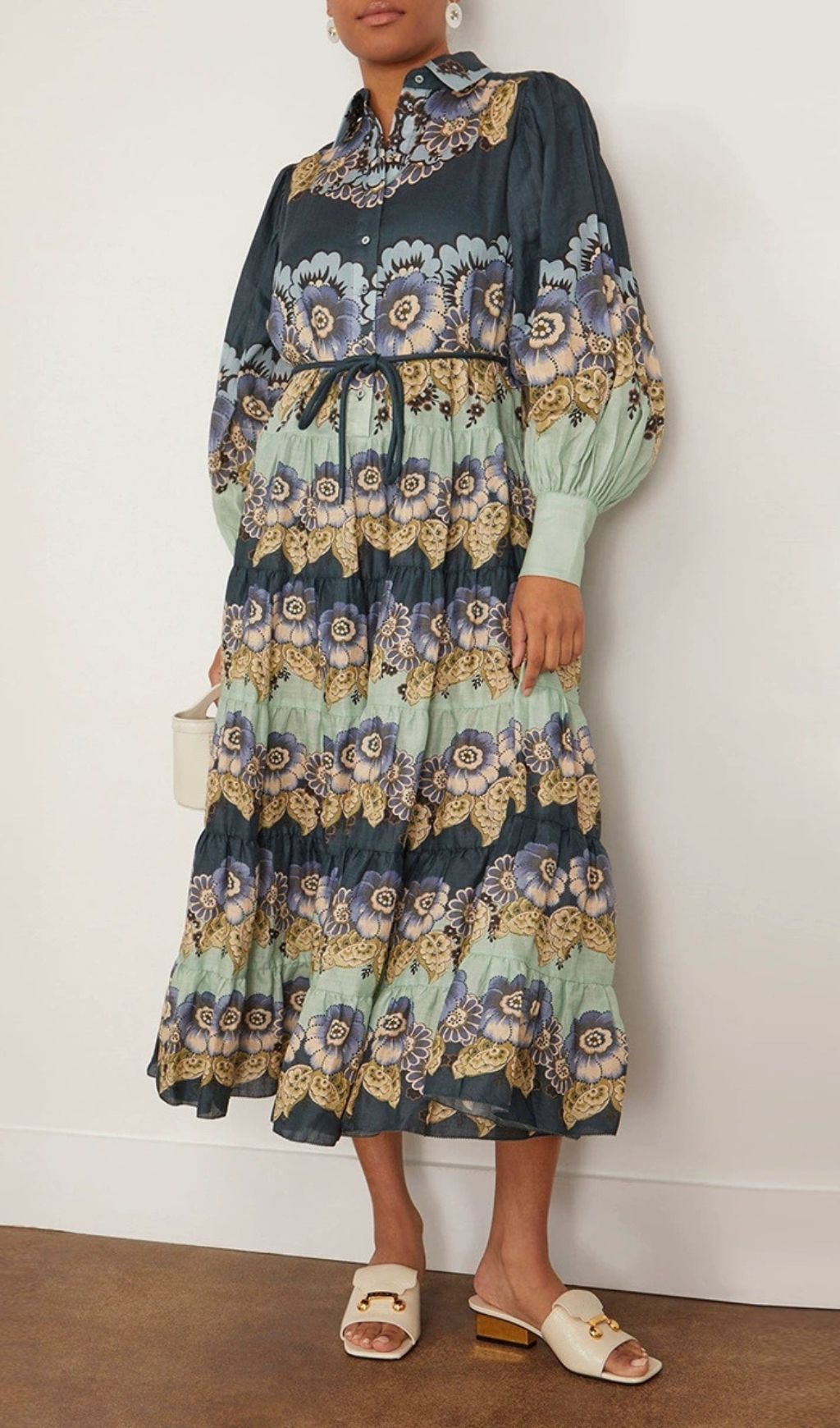 Fearne Floral Tiered Lantern Sleeve Midi Dress