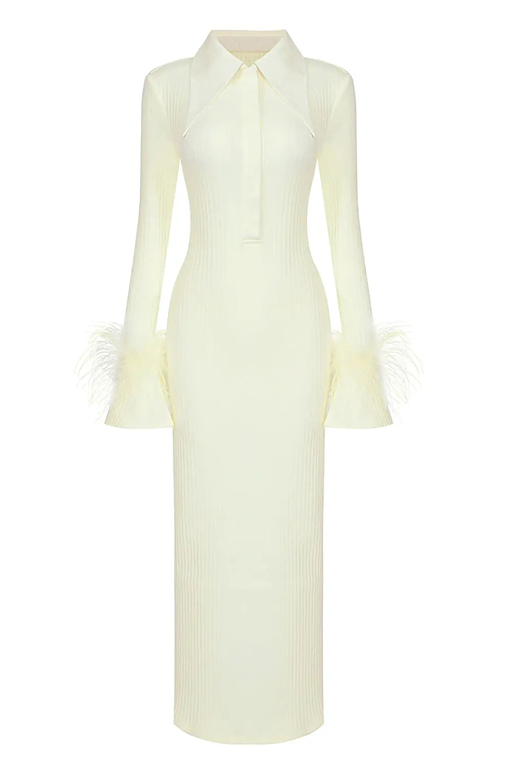 Chic Yellow Feather Cuff Maxi Dress