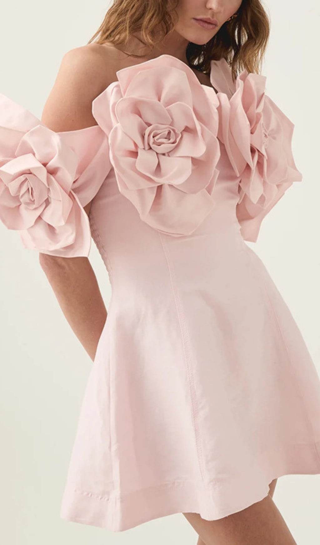 Blush Pink 3D Floral Off-Shoulder Mini Dress