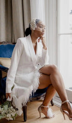 Glamorous White Feather Trim Blazer Mini Dress