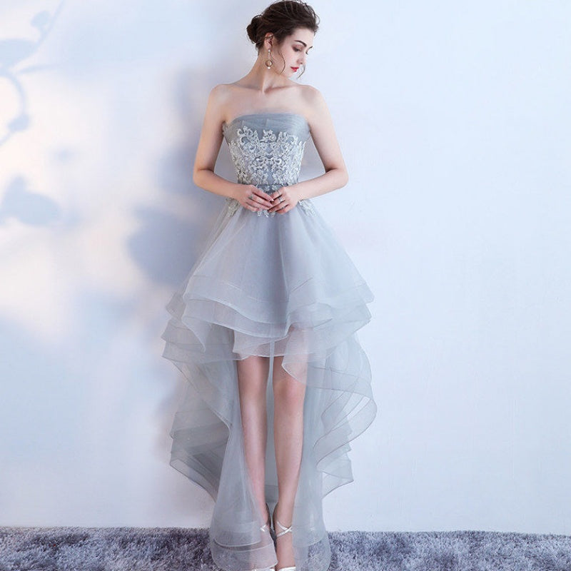 Fashionable Grey Tulle High Low Party Dress