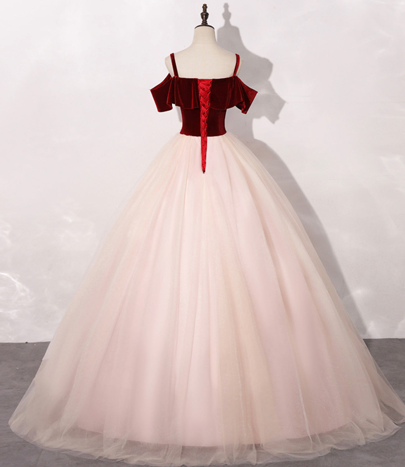 Pink Tulle with Velvet Top Long Party Dress Prom Dres
