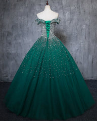 Vestido de fiesta verde oscuro de tul con escote en forma de corazón y brillo 