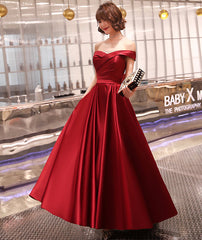 Dark Red Off Shoulder Satin Long Prom Dress