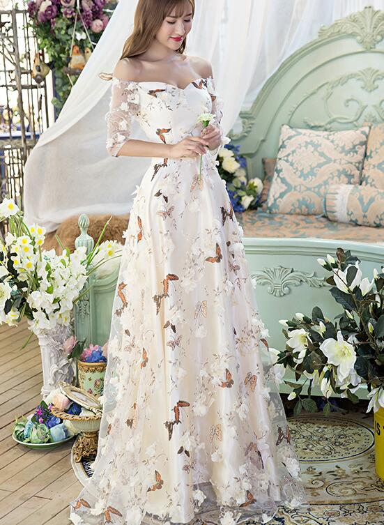 Beautiful Light Champange Off Shoulder Long Party Dress