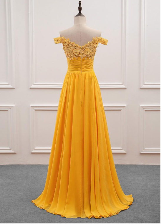 Beautiful Yellow Off Shoulder Long Party Dress