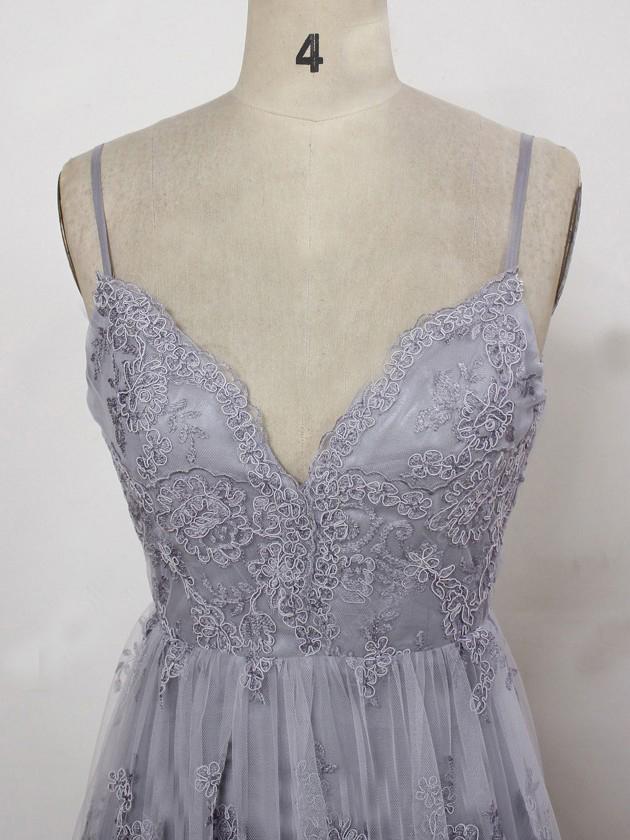 Charming Grey Lace Evening Party Dress