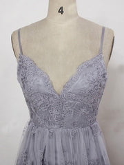 Charming Grey Lace Evening Party Dress