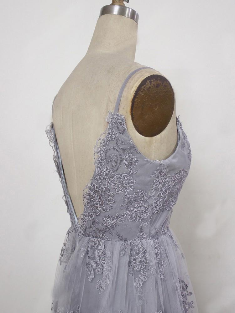 Charming Grey Lace Evening Party Dress