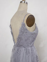 Charming Grey Lace Evening Party Dress