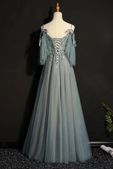 Light Green Tulle A-line Off Shoulder Party Dress