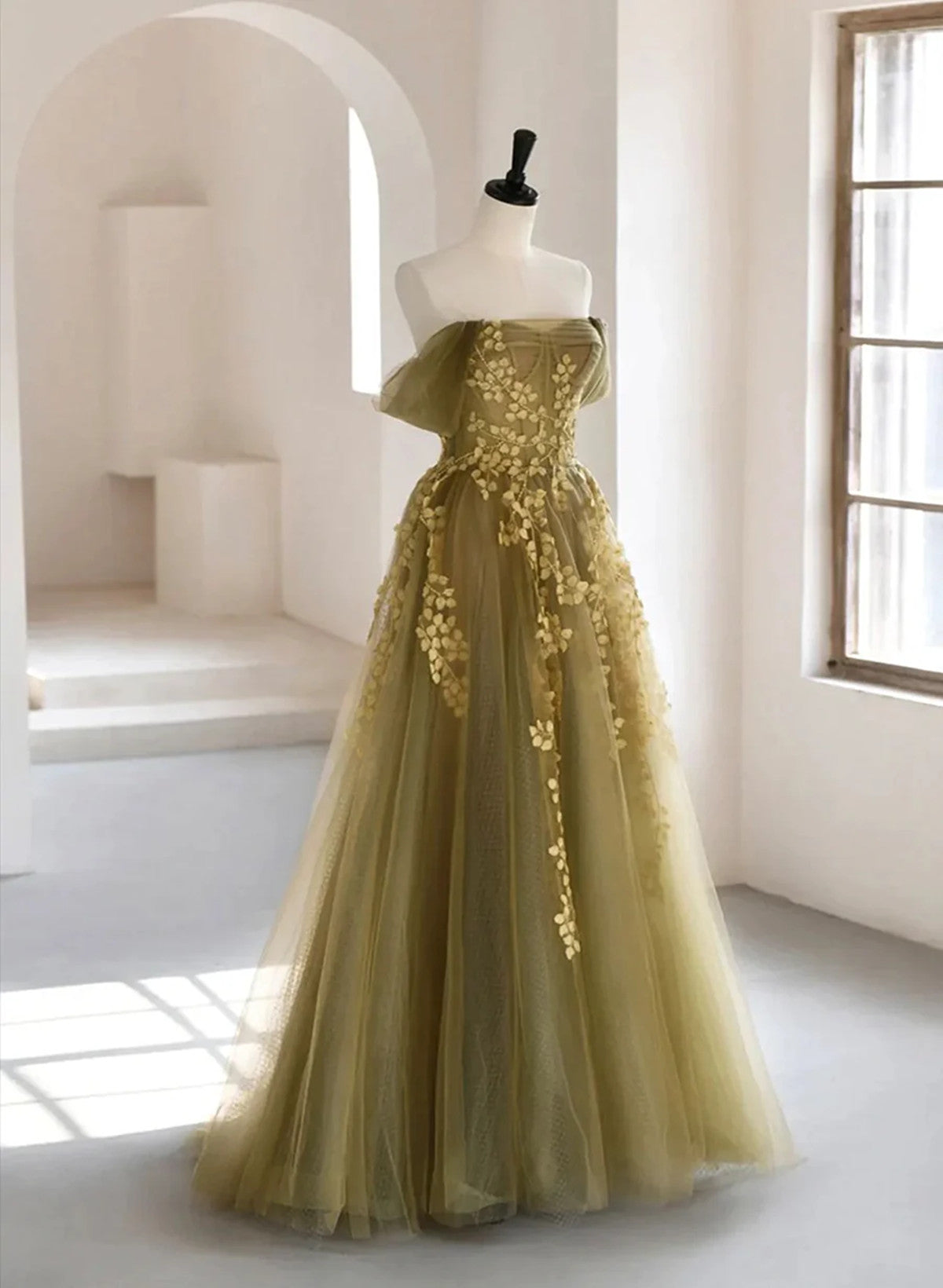 A-line Tulle with Lace Off Shoulder Prom Dress – Haibob