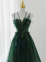 Dark Green Long Beaded A-line Evening Dress Party Dress