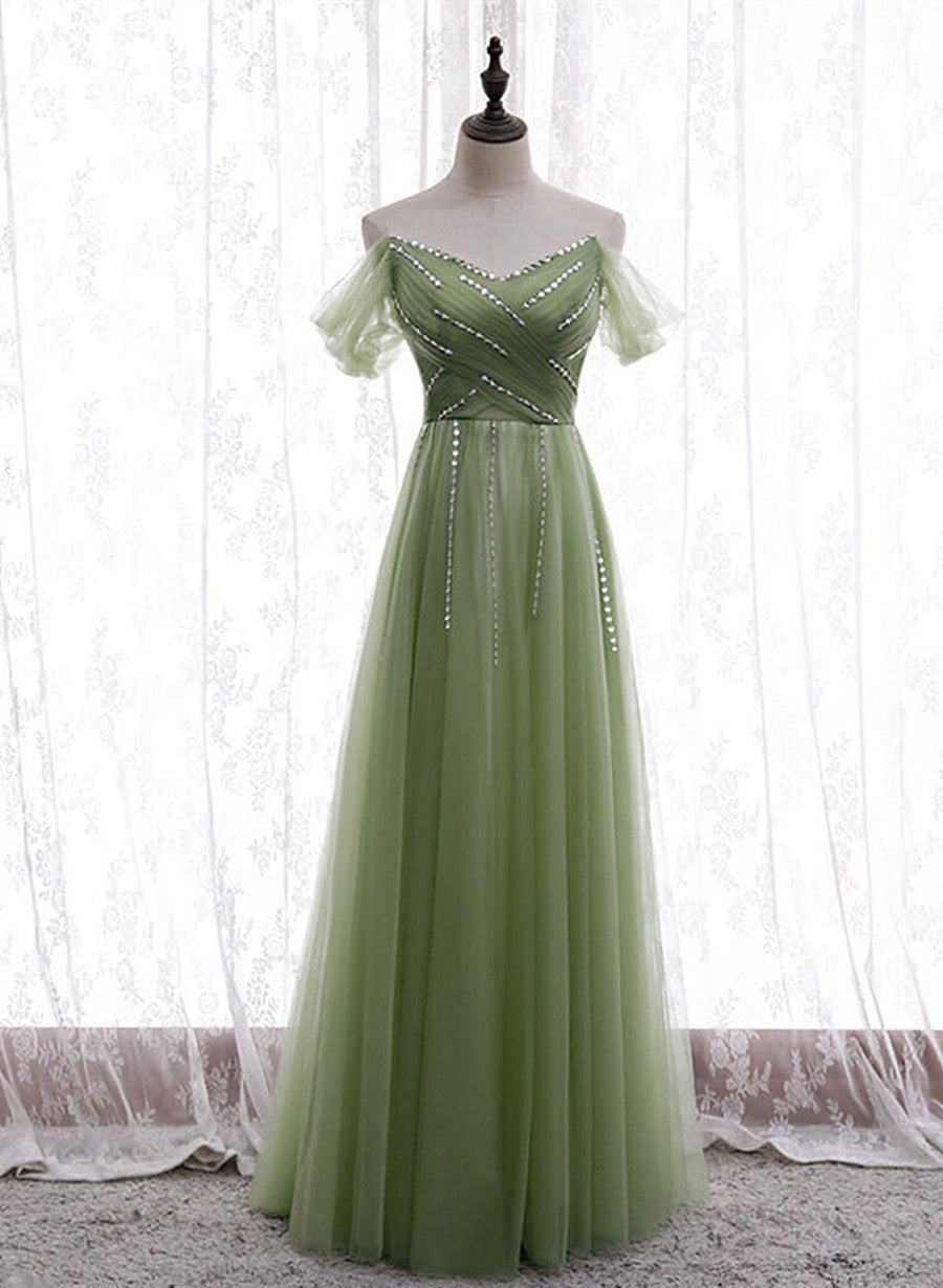 Vestido de fiesta largo con escote en forma de corazón y cuentas verde claro 