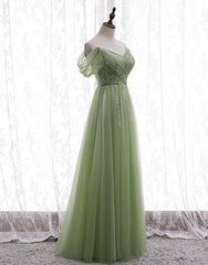 Vestido de fiesta largo con escote en forma de corazón y cuentas verde claro 