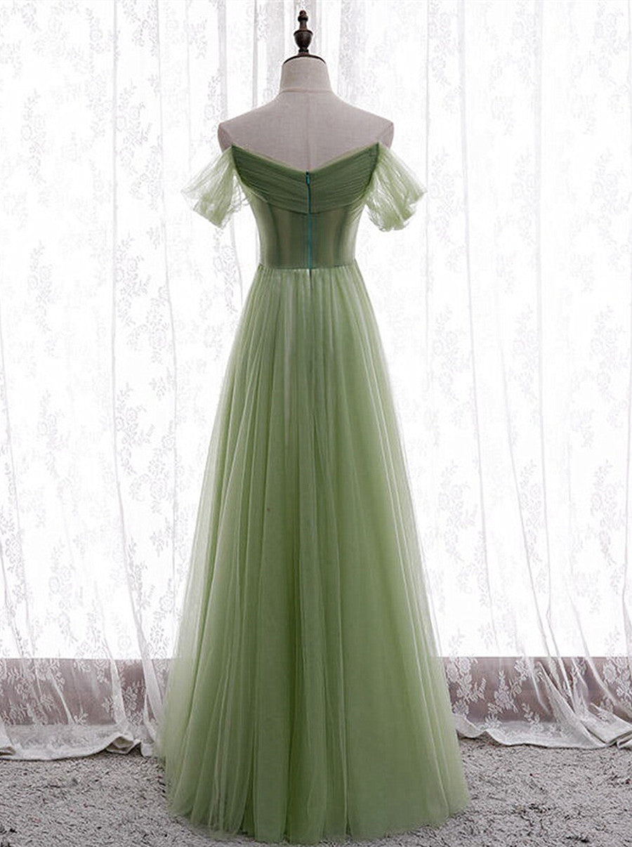 Vestido de fiesta largo con escote en forma de corazón y cuentas verde claro 