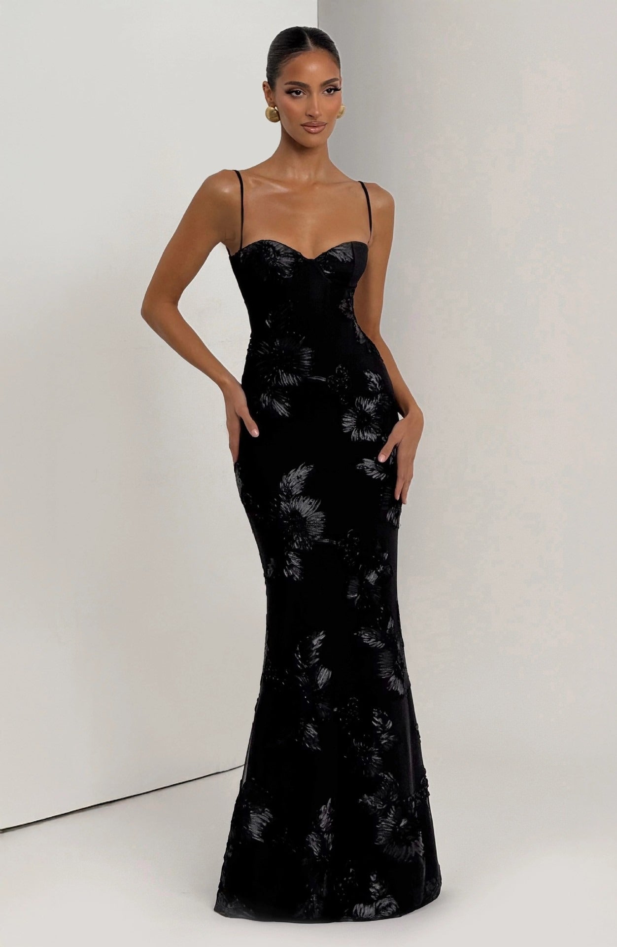 Black A-line Satin with Lace Applique Prom Dress