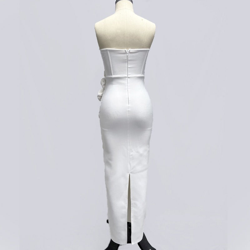 Echo White Strapless 3D Floral Midi Dress