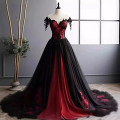 Beautiful Tulle Black and Red Straps Dress