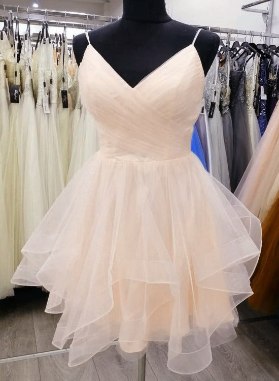 Light Champagne V-neckline Straps Homecoming Dress