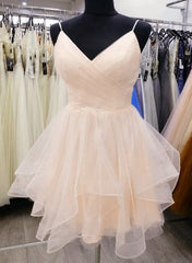 Light Champagne V-neckline Straps Homecoming Dress