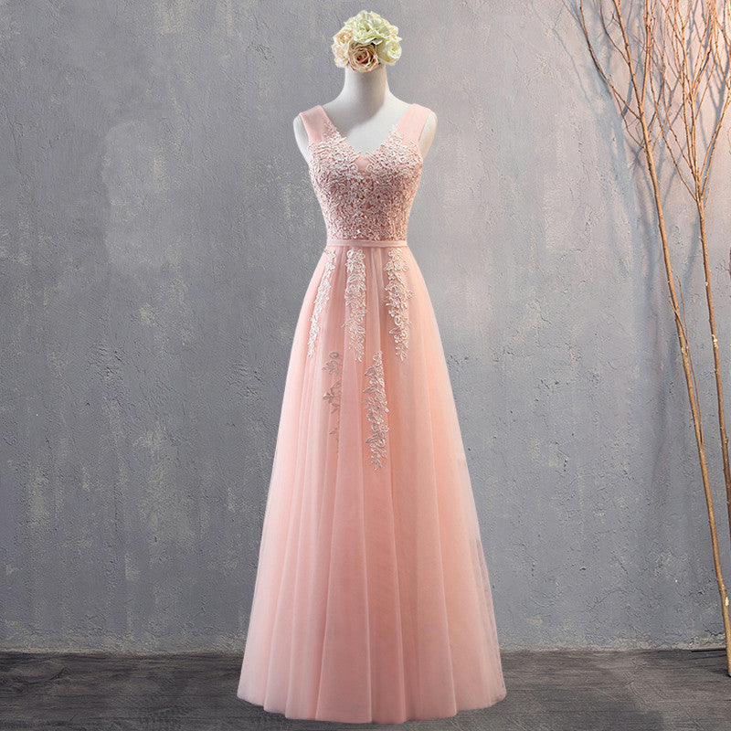Encantador vestido de fiesta sencillo de tul rosa perla con encaje 