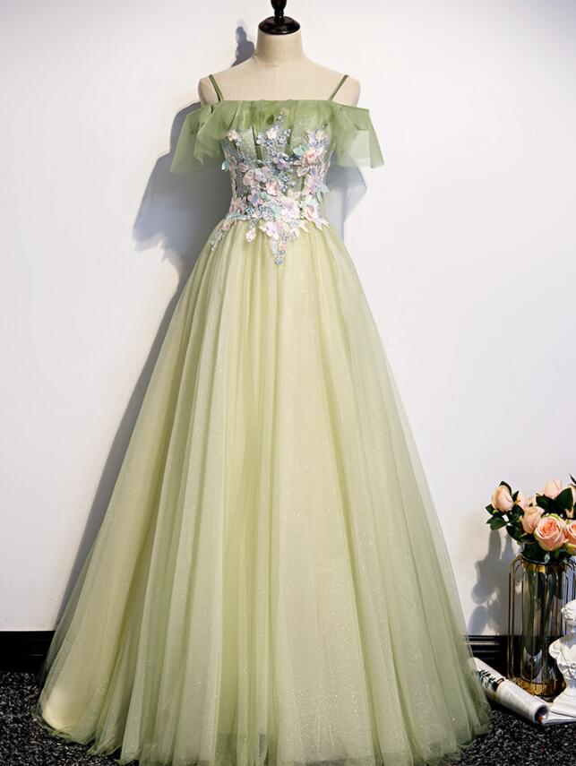 Lovely Flowers Off Shoulder Tulle Long Party Dress