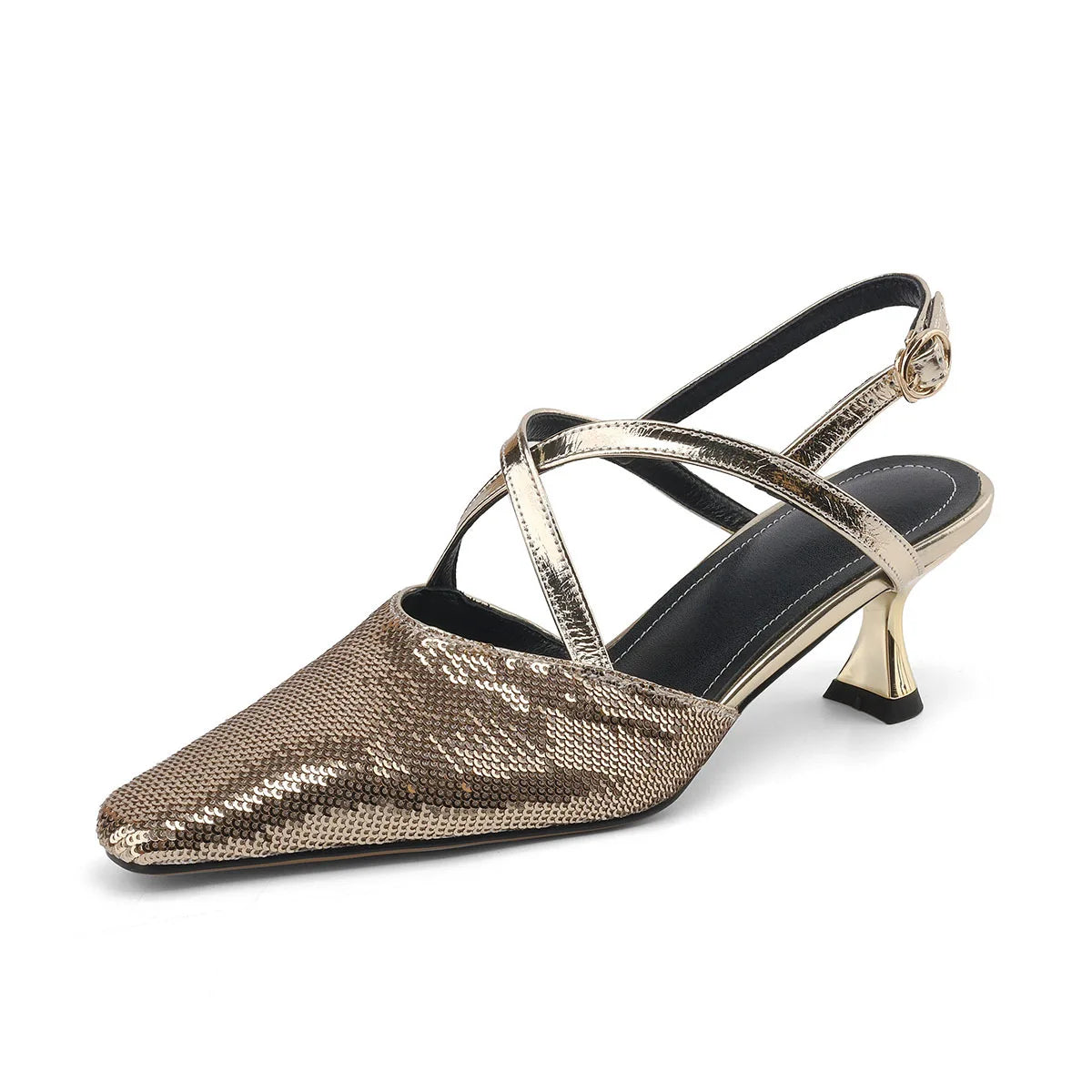 silver bag head sandals thin heel sequins cross strap banquet light mouth one-word buckle high heel sandals