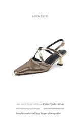silver bag head sandals thin heel sequins cross strap banquet light mouth one-word buckle high heel sandals