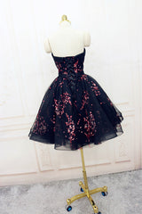 Simple Short Black Tulle Party Dress with Floral
