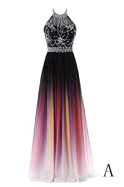 Hermoso vestido de fiesta de corte A con cuentas degradadas 