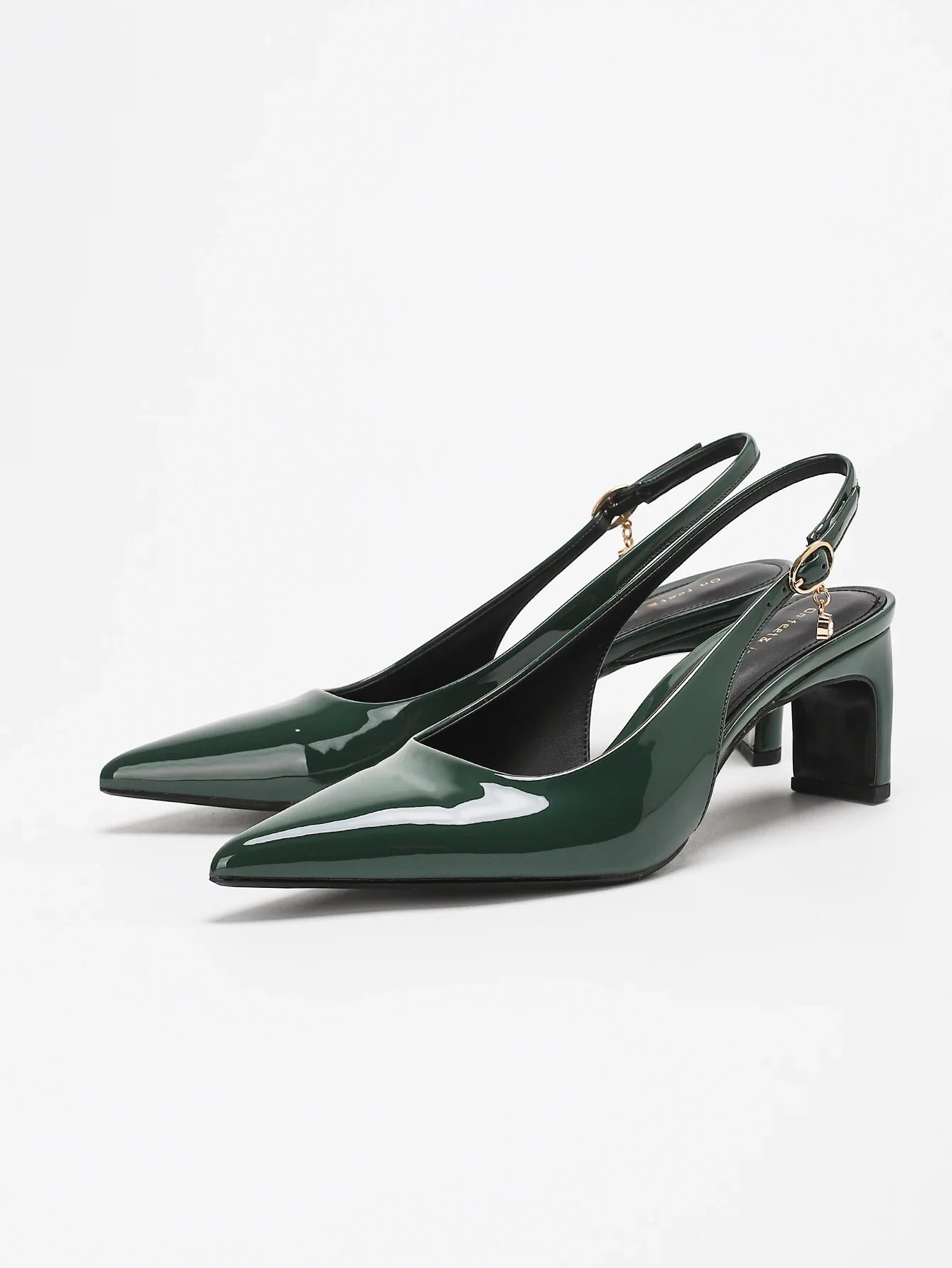 on feet&in love Black Patent LeatherSlingback Pumps Pointed Toe Block HeelSandals Elegant Office Party Daily WearShoes Wome