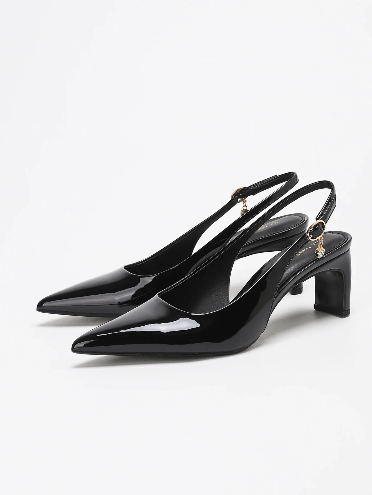 on feet&in love Black Patent LeatherSlingback Pumps Pointed Toe Block HeelSandals Elegant Office Party Daily WearShoes Wome